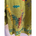 Vintage Mureli Women's Fine Linen Blend Green Beadwork Safari Giraffes Top, sz L Size L Photo 4