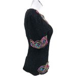 Stenay LARGE VINTAGE 80s 100% SILK Black Multi Beaded Sequin Top Short Sleeve Photo 1