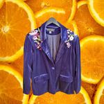 Colleen Lopez Velvet Embroidered Blazer Jacket Womens 1X Navy Blue Floral Photo 1
