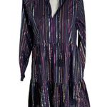 Roller Rabbit  Janni Rainbow Lurex Stripe Tiered Dress Dark Navy Size XS NWT Photo 2