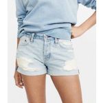 Abercrombie & Fitch Ames Distressed Low Rise Boyfriend Short In Light Wash Photo 1