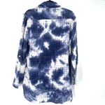 Kori America Womens Tie Dye Line Blend Button Down Shirt Blue White Tunic Medium Photo 2