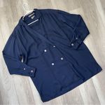 Vintage Silk Jacket double breasted long womens Blue (large) vintage classic Photo 0