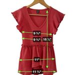 SheIn  XS Red Waffle Knit Peplum Top with Flutter Sleeves V-Neck Blouse Photo 8