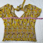 Floral Puff Sleeve Blouse Fall in Yellow and Brown Top Size M Photo 4