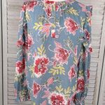 Loft Sheer Floral Print Blouse Ruffle Trim Keyhole Neckline-XS Photo 0
