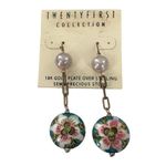 NEW/NWT Twenty First Collection Cloisonne Blue Pink Floral Drop Earrings Photo 0