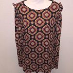 Loft Medallion Ruffle Shoulder Bar Back Blouse Top Woman’s Large Photo 0