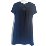 Liz Claiborne Black Dress Filigree Jeweled Neck Design Short Sleeve Sheath 8/MD Photo 9