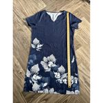 Women Casual Short Sleeve V Neck Loose Midi Dress Floral Print Shirt Dress Blue Size M Photo 6