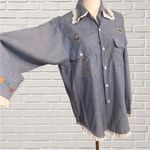 Vintage Hand Embroidered Chambray Shirt Lace Trim Western Cottagecore Blouse Blue Size undefined Photo 0