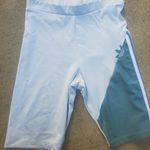Adidas  Original Sliced Trefoil Leggings ShortsWomen's White and Teal Bike Shorts Photo 2