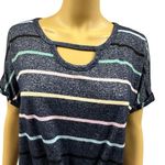 Democracy  Blue Multicolor Striped Twisted Hem Keyhole Knit Top Womens Medium Photo 1