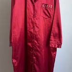 Kathryn sz S Red Satin Long Nightgown Robe Embroidered Pocket Luxury Photo 0