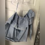 ZARA White Blue Striped Asymmetrical One Shoulder Ruffle Top blouse sz S cotton Photo 5