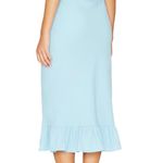 Amanda Uprichard  Gaia Dress in Pacific Blue Smocked Midi Tie Shoulder Ruffle Hem Photo 3