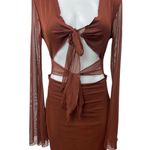 Princess Polly NEW Beawatch Brown Long Sleeve Mesh Cutout Mini Bodycon Dress 6 Photo 0