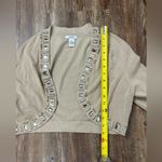 Cache  Vintage Y2K Tan Beaded Crop Cardigan Large Workwear Casual Old Money Photo 4