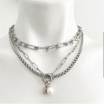 925 Sterling Silver Pearl Pendant Holder Necklace Paper Clip Womens Jewelry Photo 6