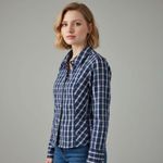 We The Free Free People  Plaid Button-Down Shirt Blue White Red Size Large Photo 1