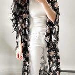 Band of Gypsies Black Floral Sheer Long Duster Bell sleeve Kimono sz Large Photo 4