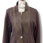 Eileen Fisher  Size M L Brown Merino Wool + Lamb Leather Coatigan Jacket Coat Photo 4