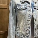Mudd Women's Light Blue Distressed Denim Jacket. Photo 1