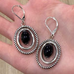 Black and Silver Dangly Oval Earrings Photo 0