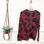 Proenza Schouler Striped Floral Splatter T Shirt In Deep Red Long Sleeve Size L Photo 6