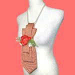 “Dainty Dapper”Orange textured tie necklace and rustic Rose adornment Red Photo 4
