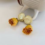 Handmade Real Dried yellow Rose Flower Earrings – Unique & Delicate Design new Photo 0