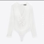 ZARA NWT Satin Bodysuit Long sleeve ruched draped fit bodice shiny Sz M white Photo 1