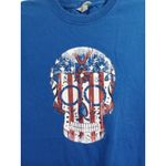 Fruit of the Loom women Small blue Tee Shirt Skull American Flag Floral Photo 5