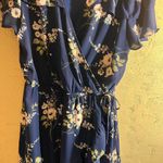 Miami Blue and White Ruffled Floral dress flowy faux wrap flutter sleeve Photo 10