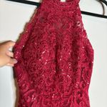 JJ's House  red lacy embellished high neck formal dress Photo 1