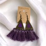 Boho Festival Copper Sphere Metalwork Agate Beads Purple Tassel Dangle Earrings Photo 9