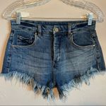 BLANK NYC Wedge Button Fly Raw Hem High Rise Denim Shorts Photo 2