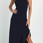 Lulus  Navy High Low Halter Dress NWOT Sz XS prom hoco wedding guest party gala Photo 0