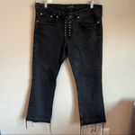 ZARA Black Tie Up Fly Released Raw Hem Crop Flare Jeans Photo 1
