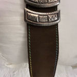 Gail LaBelle Luxury Heavy silver genuine suede leather with rainbow stitch Belt Brown Photo 5