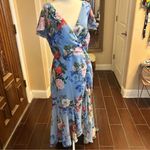 Eliza J  blue Floral Double Flutter Sleeve High-Low dress Photo 2