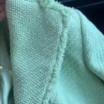 Mango Tweed Blazer XL Mint Green Fringe Pearl Button Photo 7