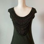 Anthropologie  | Green Beaded Cap Sleeve Top Sz S Photo 0