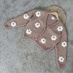 Luna Ivy Women’s 3D Flower Knit Cardigan Sweater Cropped Coquette in Cream S Pink Photo 3