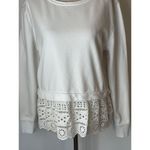 J.Crew  White Cotton Round Neck Long Sleeve Eyelet Hem Sweatshirt‎ Size S Photo 6