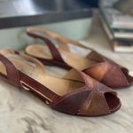 Vintage Bally Brown Leather Embossed Lizard Slingback Flat Sandal Size 10 Photo 0