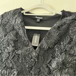 EXPRESS  Black Rosette Floral Crochet Deep V Neck Long Sleeve Bodysuit XSmall NWT Photo 3