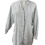 ZARA White Blue Striped V Neck 3/4 Sleeve Button Down Tunic Shirt Blouse Top XS Photo 0