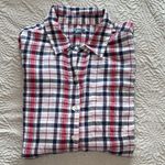 Aerie  Womens Plaid Button Down Shirt Long Sleeve Pocket Red‎ Blue Size Medium Photo 3