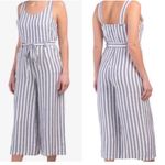 Rachel Zoe Linen Blend Jumpsuit Size 4 Blue White Stripe Belted Wide Leg Photo 1